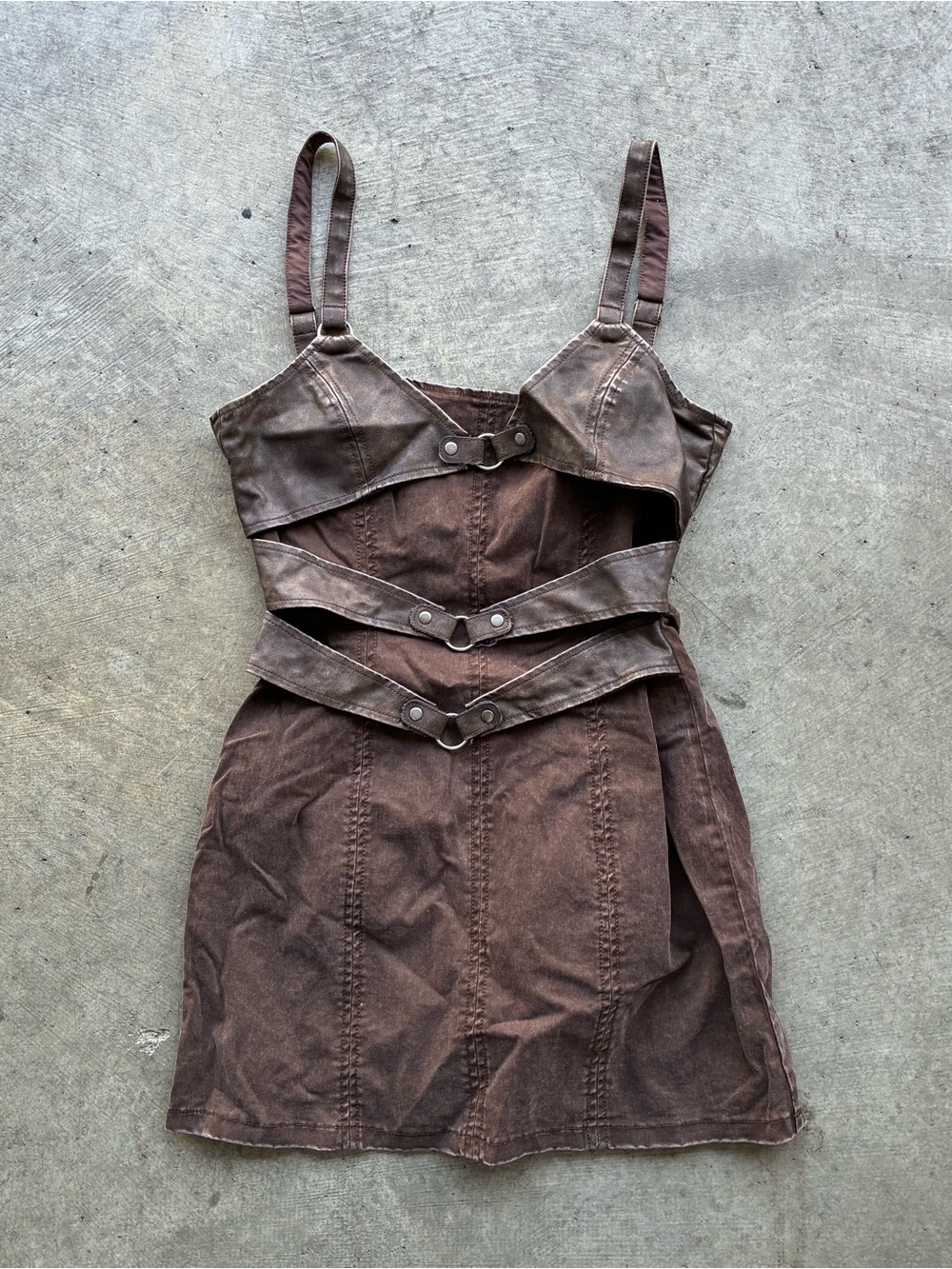 Darker Wavs Brown Strappy Cutout Mini Dress